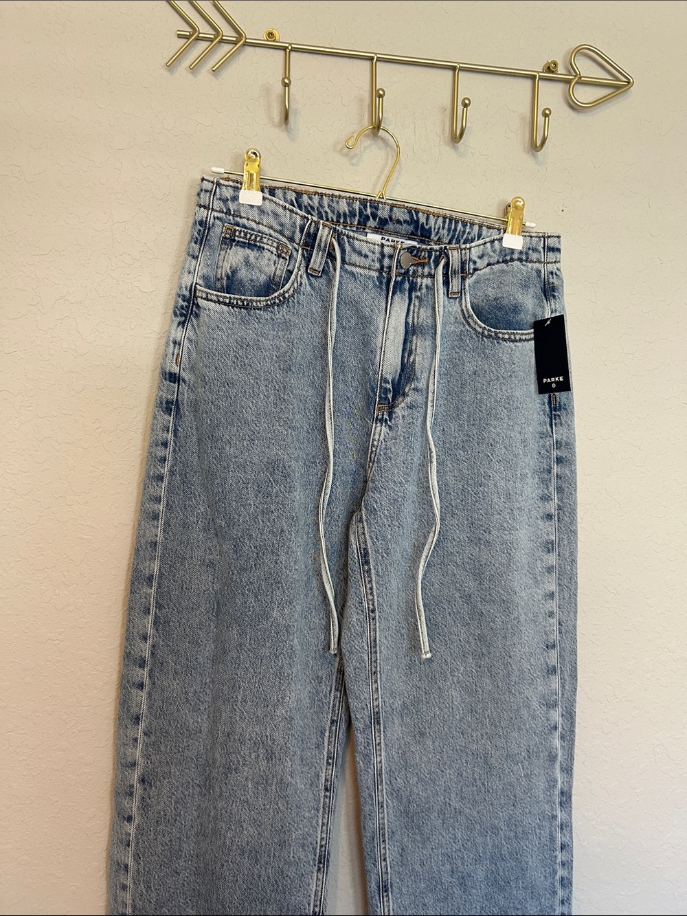 PARKE x Target Jeans Women’s 4 Light Wash Mid Rise Drawstring Baggy NWT - Picture 3 of 8